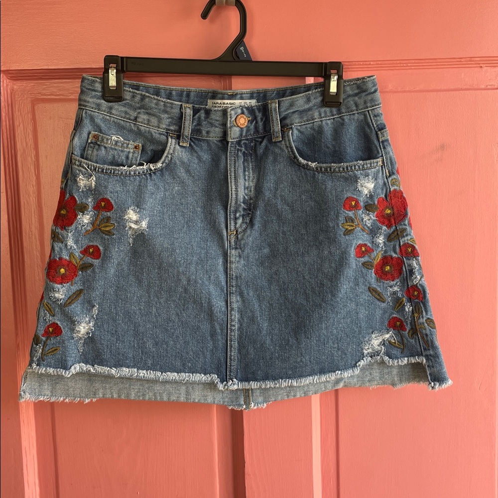 Zara Z1975 Rose Denim Skirt